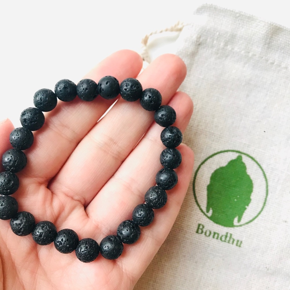 Black Lava Stone Aromatherapy EO Mala Bracelet 3pk
